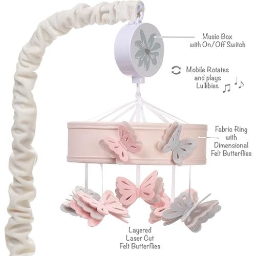 Lambs & Ivy Baby Blooms Pink Butterfly Musical Baby Crib Mobile Soother Toy