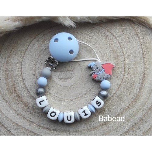 Dumbo Style Pacifier Clip, Gray Blue, Personalized First Name - Etsy