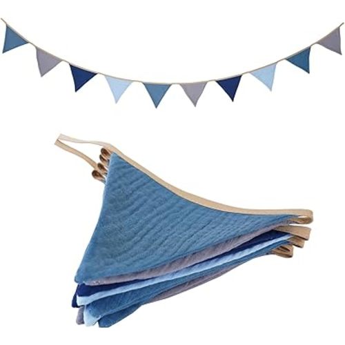 Garland Triangle Banners Blue and Grey, Pennant Banner Bunting Flags Fabric for Baby Shower Birthday Party Decorations Nursery Playroom Decor(Blue grey)