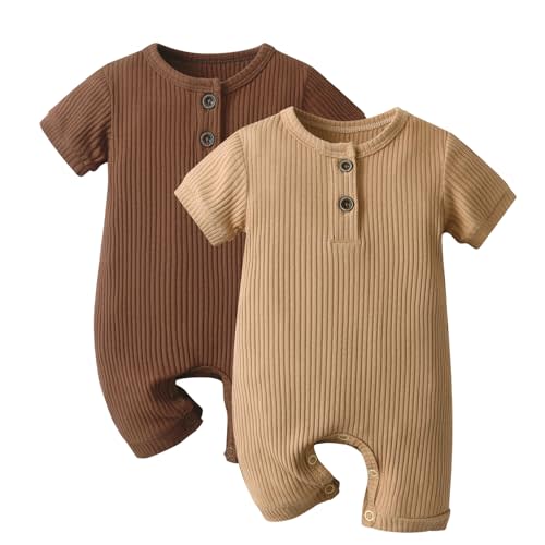 Baby Boy Girl 2 Pack Solid Romper Short/Long Sleeve One Piece Jumpsuits Clothes Sets