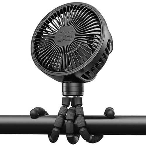 GUSGU Stroller Fan Clip on for Baby, Flexible Tripod & Rechargeable Battery, Small Personal Fan, Mini Portable Fan for Travel, Handheld, Car (Black)