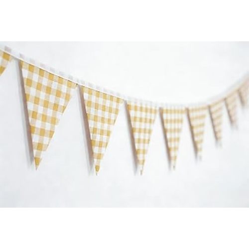 3 Pack Gingham Triangle Banner Set, Red Black White Yellow Checkered Cotton Linen Flags, 36 Double Sided Pennants for Picnic Wedding Birthday Party BBQ Holiday Decor (Yellow and White)