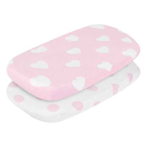 Everyday Kids 2-Pack Bassinet Sheets - 100% Cotton Jersey Knit Dots & Hearts, Fitted Sheets for Baby Girl, Fits Oval & Rectangle Mattresses