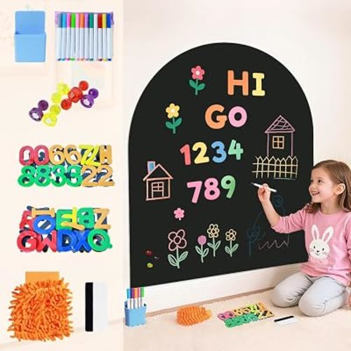 Magnetic Wall Decal 40x32 Inches Black Magnetic Wall Decal Arch Chalkboard with Multiple Accessories for Home Playroom