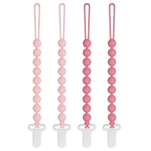 Pacifier Clips Baby Girls - Draklary 4 Pack Paci Clip Silicone Soothe Baby Binky Holder for Newborn Essentials Shower Birthday Gift