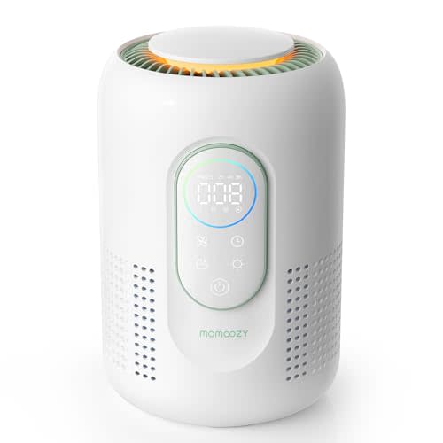 Momcozy Nursery Air Purifier, 4-Filter System with H13 HEPA & Carbon, Real-Time PM2.5 Air Quality Monitor & Display with 3-Color Status, Baby Air Purifier with 21 dB Sleep Mode, Dimmable Night Light