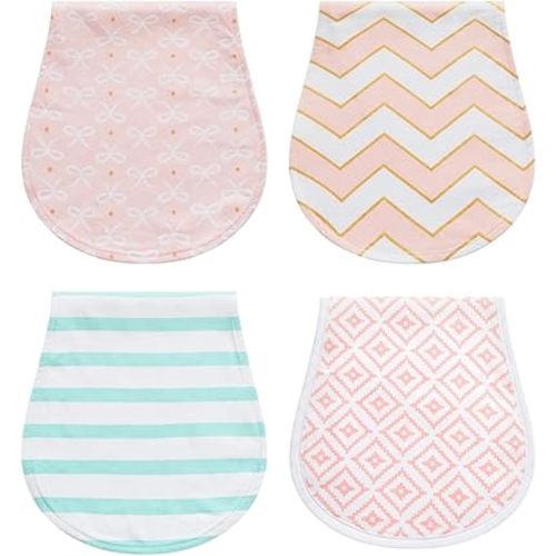 Little Tots Burp Cloths 100% Cotton Baby Burp Set, Soft Burping Cloth Newborn Towel for Newborns & Babies Boys & Girls Unisex 4 Pack 19.68x9.45in (Pink)