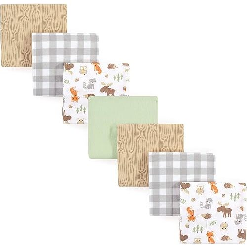 Hudson Baby Unisex Baby Cotton Flannel Receiving Blankets Bundle, Woodland, One Size