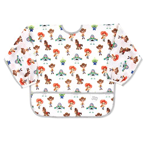 Bumkins Disney Sleeved Bib for Girl or Boy, Baby and Toddler for 6-24 Mos, Essential Must Have for Eating, Feeding, Baby Led Weaning Supplies, Long Sleeve Mess Saving Food Catcher, Toy Story