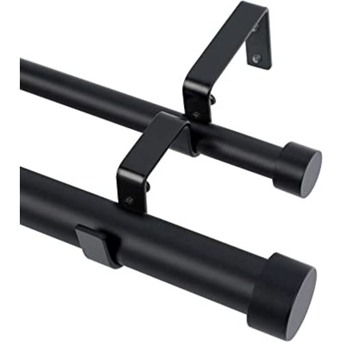 OLV Black Double Curtain Rods 36 to 72 Inch(3-6ft),1'' Window Telescoping Drapery Rod With End Cap Design Finials,Matte Black