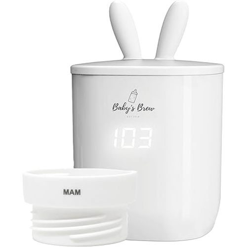 Baby's Brew Portable Bottle Warmer Pro - Milk Warmers for Breastmilk or Formula, Leak-Proof Design, Travel-Friendly, Cordless, Battery-Powered, 8-12 Hour Battery Life (Warmer + MAM Adapter)