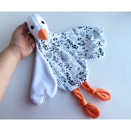 White goose lovey, stuff goose plush, little duck hunter baby shower gift, baby lovey, new baby gift