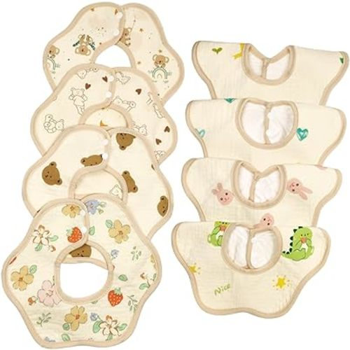 Mccotwe Muslin Baby Bibs Drool Teething Bibs Lap-shoulder Cloths Bibs 8-Layer Organic Cotton for Unisex Boys Girls Adjustable