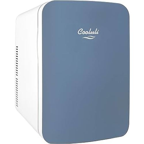 Cooluli 15L Mini Fridge for Bedroom - Car, Office Desk & College Dorm Room - 12v Portable Cooler & Warmer for Food, Drinks, Skincare, Beauty & Makeup - AC/DC Small Refrigerator with Glass Front, Blue