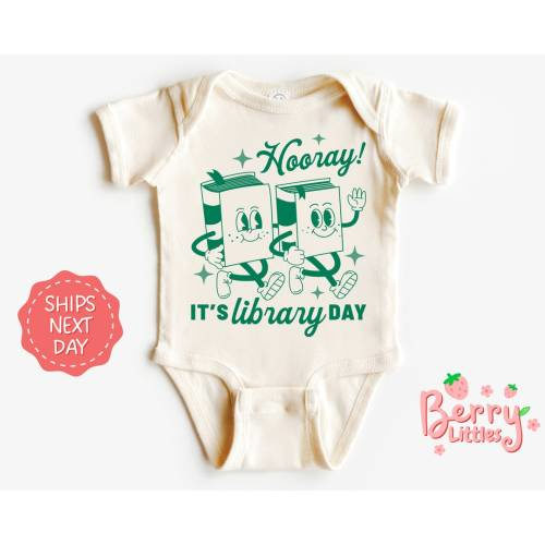 Hooray! It's Library Day Librarian Baby Reveal Onesie® - Baby Announcement Onesie® - Retro, Vintage Bodysuit - Newborn Baby Gift BRY-0538