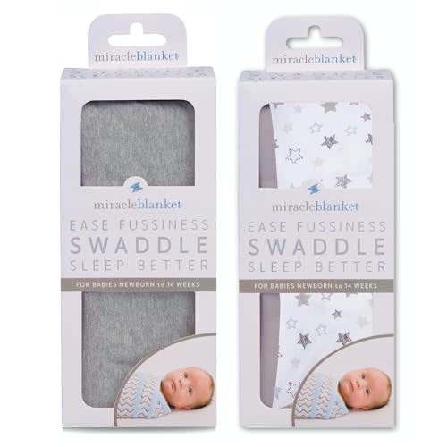 Miracle Blanket Swaddle Wrap - Newborn Essential Baby Blanket - Soft Sleep Sack Ideal for Newborns and Infants (Solid Heather Gray and Gray Stars)
