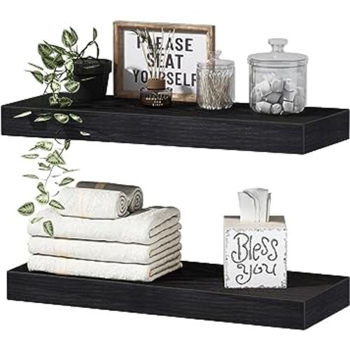 QEEIG Black Bathroom Shelves Floating Shelves for Wall Shelf Over Toilet Small Wall Mounted Modern Farmhouse 16 inch Set of 2 (008-40B)