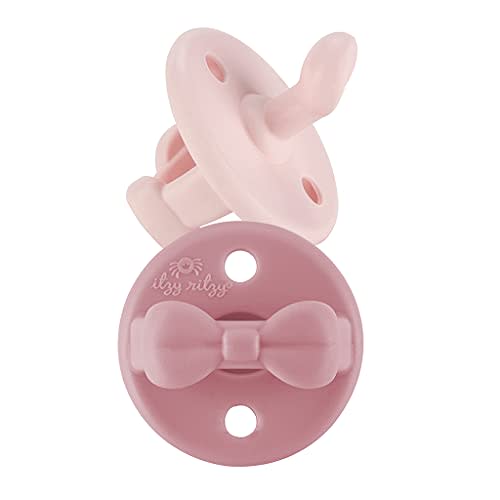 Itzy Ritzy Silicone Orthodontic Pacifiers - Itzy Soother with Collapsible Handle & Two Air Holes for Added Safety, Baby Pacifiers for Ages 0 - 6 Months (Ballet Slipper & Primrose)