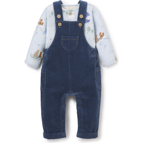Magical Adventure Organic Muslin Top & Corduroy Overalls, Blue - Elegant Baby | Maisonette