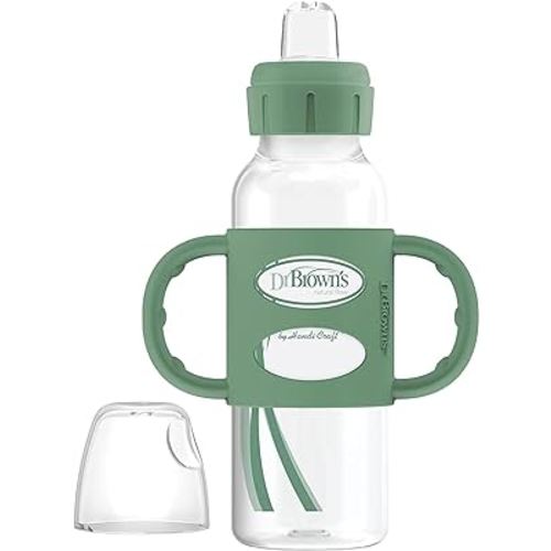 Dr. Brown's Milestones Narrow Sippy Spout Bottle with 100% Silicone, Easy-Grip Handles and Soft Sippy Spout, 8oz/250mL, Green, 1-Pack, 6m+