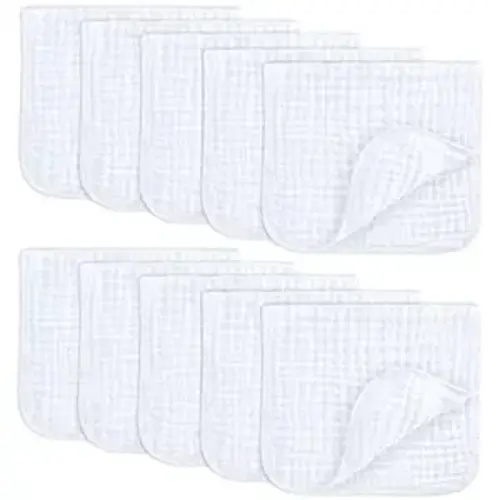 Comfy Cubs Muslin Burp Cloths Set Large 100% Cotton Hand Washcloths for Babies, Baby Essentials 6 Layers Extra Absorbent and Soft Boys & Girls Baby Bibs & Burp Cloths Set (White, 10-Pack, 20" X10") - 10-Pack 20"X10"