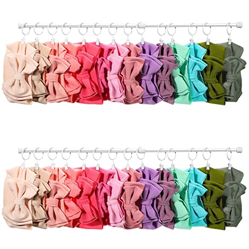 Ferraycle Wall Hanging Bow Holder with Hooks Hair Bow Holder Organizer for Girls Hanger Headband Storage Organizer Include Metal 16 to 23.6 Inch Rods Wall Hooks(White,46 Pcs)