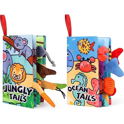 2-Pack Baby Books 0-6 Months, Baby Crinkle Book, Touch and Feel Sensory Books for Babies, Infant Toys 0-6 Months, Soft Fabric Toy Shower Gift, 4 Page - Blue