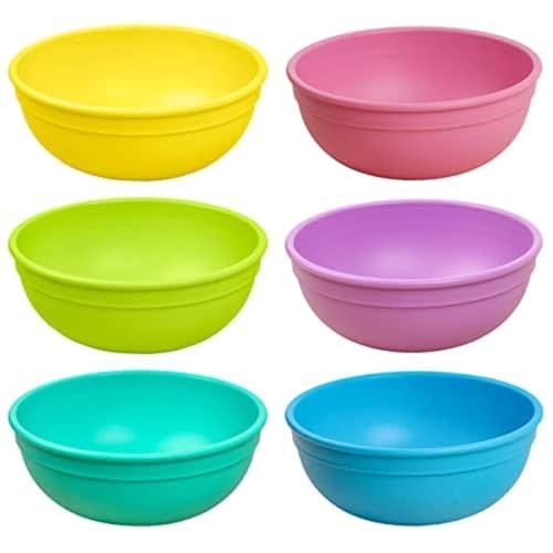 Re-Play Made in USA 20 Oz. Reusable Plastic Bowls, Pack of 6 - Dishwasher and Microwave Safe Bowls for Snacks, Cereals, and Everyday Dining - Durable Toddler Bowl Set 4.75" x 4.75" x 2" - Sorbet