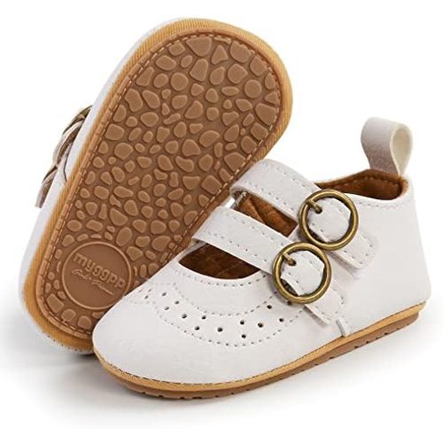 Baby Girl Mary Jane Flats Dress Shoes - Infant Newborn Shoes Anti-Slip Soft PU Leather Party School Wedding Princess Baby Girl Shoes 0-18M