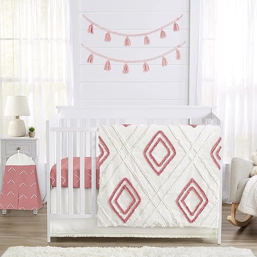 Sweet Jojo Designs Mauve Pink Boho Arrow Girl Baby Crib Bedding Set Infant Nursery Room Blanket Fitted Sheet Skirt Diaper Stacker 4p Rose Ivory Modern Bohemian Farmhouse Shabby Chic Arrow Diamond Tuft