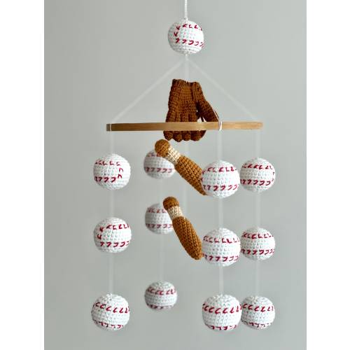 Baseball baby mobile, baseball bat baby nursery, crochet baseball, stuffed baseball mobile, handmade sport nursery, baby shower gift