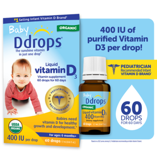 Baby Ddrops Liquid Organic Vitamin D3 Drops, 400 IU Per Drop, 0.06 fl oz