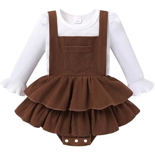 YOUNGER TREE Newborn Baby Girl Fall Winter Outfits Long Sleeve Romper Corduroy Overall Dress Infant Skirt Clothes Sets