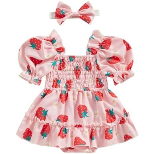 Newborn Baby Girl Bubble Romper Jumpsuit Princess Smocked Dress+headband Summer Clothes Outfit