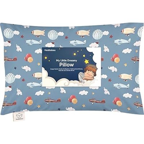 Toddler Pillow with Pillowcase - 13x18 My Little Dreamy Kids Travel Bed Pillows for Sleeping, Organic Cotton Small Pillowcase, Soft & Breathable, Machine Washable, Toddlers 2-5 years old (Up & Away)