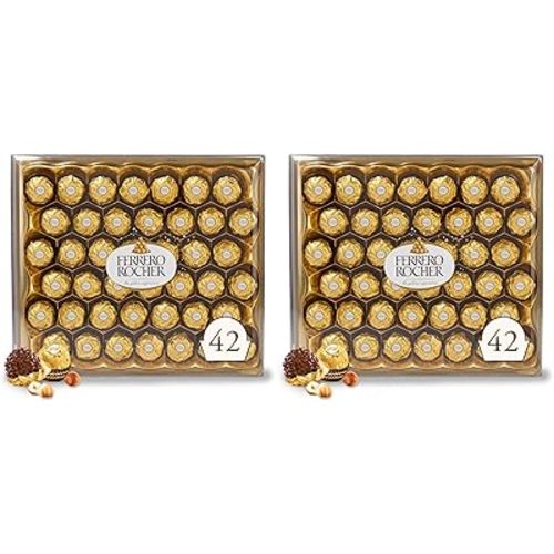 Ferrero Rocher Gourmet Hazelnut Milk Chocolate Gift Box, 42 Individually Wrapped Chocolates, 18.5 oz (Pack of 2)