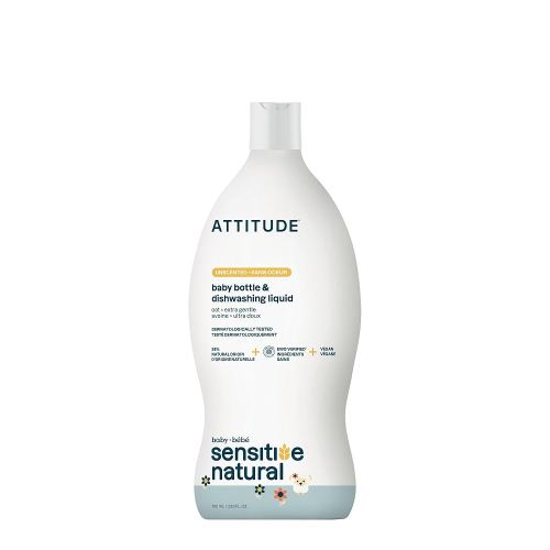 ATTITUDE Baby Dish Soap for Sensitive Skin with Oatmeal, Plant and Mineral-Based Ingredients, Vegan Household Products, Unscented, 23.6 Fl Oz