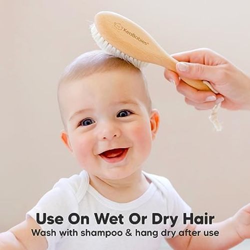 Baby Hair Brush - Baby Brush with Soft Goat Bristles - Cradle Cap Brush - Perfect Scalp Grooming Product for Infant, Toddler, Kids (Walnut, Oval)