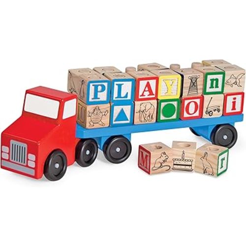 Melissa & Doug Alphabet Blocks Wooden Truck Educational Toy