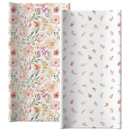 Diaper Changing pad Cover Set of 2 for Girls, Ultra-Soft Fitted Universal Sheet for Oval, Rectangle & Hourglass Types of Diaper Change Mattress Sheet pad for Baby Girls by Max&So…