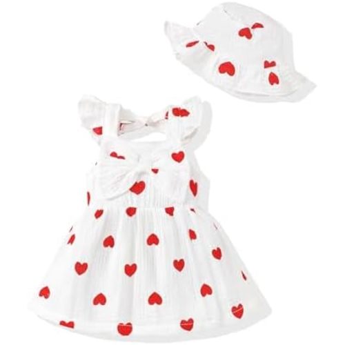 Renotemy Infant Baby Girl Dresses Toddler Girl Clothes Summer Cotton Linen Boho Smocked Sundress Gift for Girls with Hat
