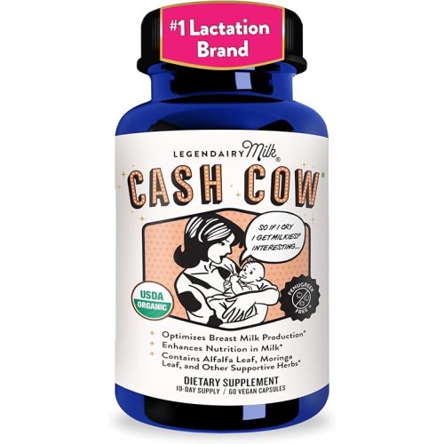 Legendairy Milk Cash Cow Lactation Supplement, Moringa, Alfalfa, and Goat's Rue Breastfeeding Supplement for Milk Supply Increase, Fenugreek-Free, Certified Organic, Vegan, Non-GMO, 60 Capsules