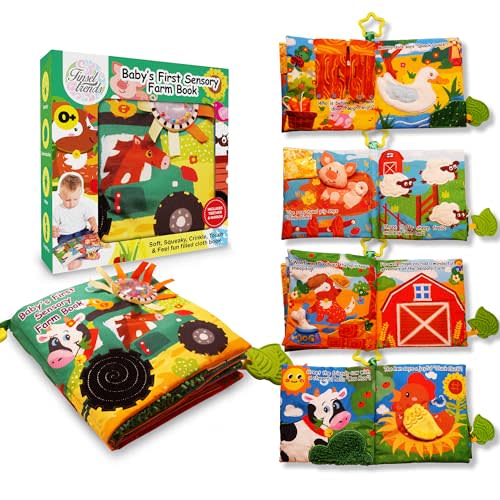 Baby Books Farm Animal Soft Cloth Montessori Busy Book See Touch Feel Crinkle Babies Newborn Essentials Teething for Boys Girls 0-6 6-12 12-18 Months 1 Year Old Toddler 1-3 Toy