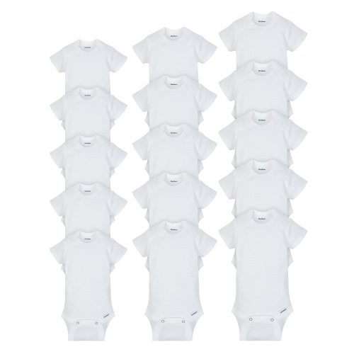Gerber Baby Boy or Girl Gender Neutral White Onesies Short Sleeve Onesies Bodysuits Grow-With-Me Bundle, 15-Pack