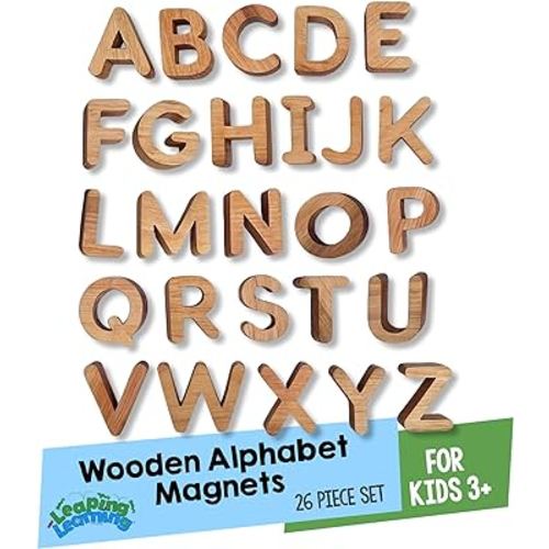 Wooden Letters Small Alphabet Magnets for Kids Supplies, Learning Must-Haves for Home/Classroom Use, Magnets for Refrigerator & School Board, Toys for Kids 3+