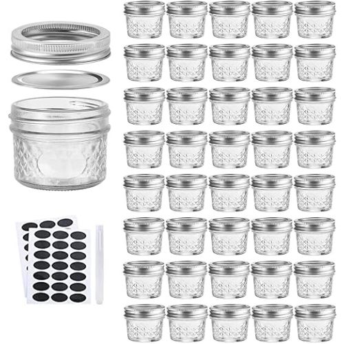 Accguan 4oz / 120ml Mason Jars Glass Canning Jars, Jelly Jars With Regular Lids, Ideal for Honey,Jam,Wedding Favors,Shower Favors, Set of 40