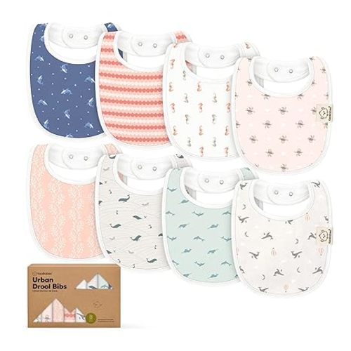 KeaBabies 8-Pack Organic Baby Bibs for Drooling and Teething - Soft Cotton Bibs for Baby Girl, Boy, Extra Absorbent, Easy to Clean & Put On for Toddler, Newborn, Infant 0-24 Months (Wilderness)
