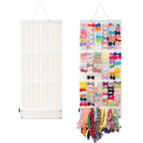 Baby Girl Hair Bows Holder, Hair Clips Storage Hanger For Ribbons, Hair Bows Organizer, Baby Hair Clip Storage Display Sturdy Stand, Wall Hanging for Girl Room (Ivory white, Large)