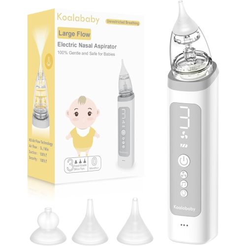 Koalababy 2023 Latest Large Flow Baby Nasal Aspirator - High-Efficiency Electric Nose Sucker for Babies, 3 Gentle Silicone Tips, 3 Suction Levels, Newborn Essential with Soothing Music and Light, Grey