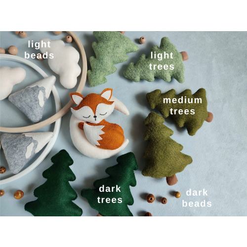 Woodland Fox Crib Mobile (Light Trees, Dark Beads, Natural Base)
